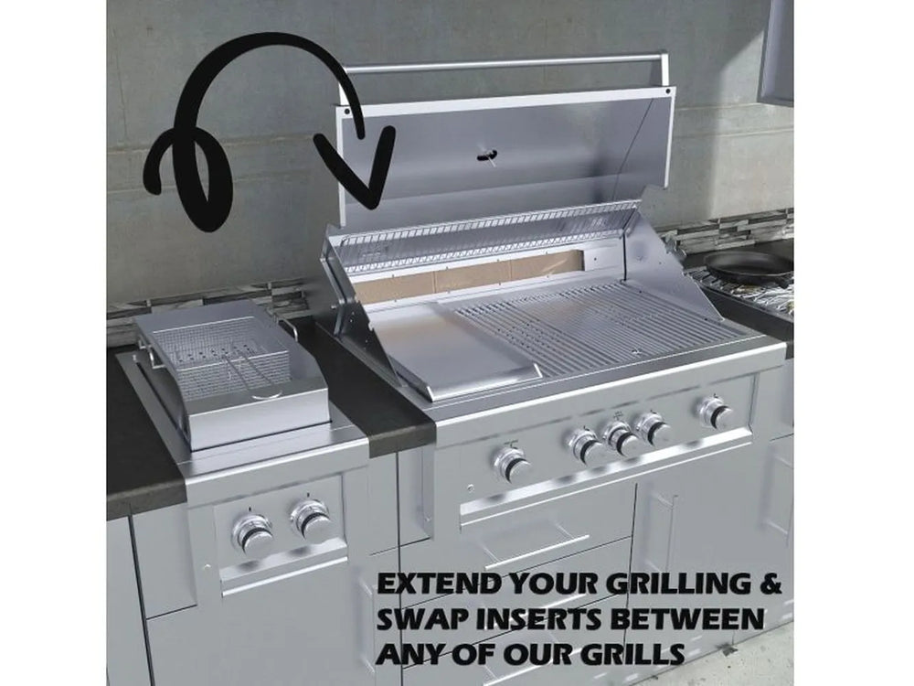 Sunstone SUN13CPRO Pro Burner installed in outdoor kitchen island with interchangeable grill inserts
