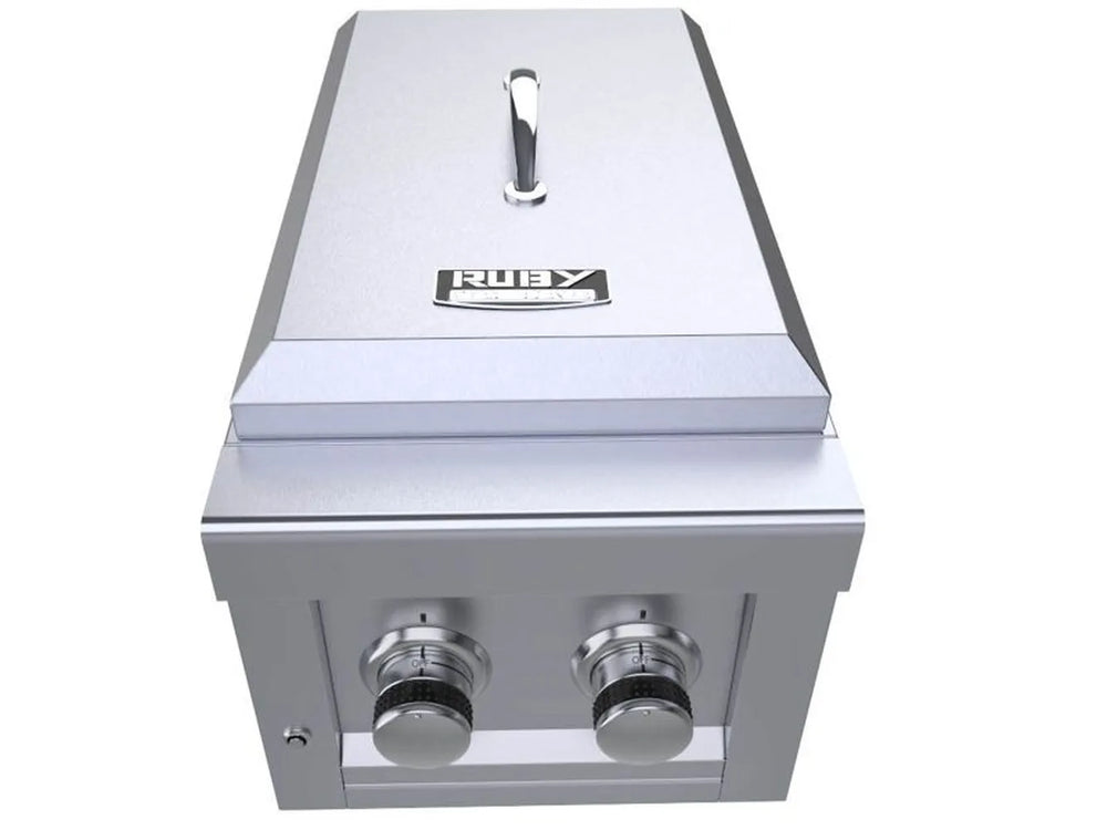 Sunstone SUN13VDB 13" built-in double side burner closed with RUBY stainless steel lid