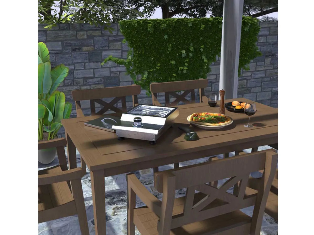 Sunstone SUN13VSB outdoor kitchen single burner installed in patio dining setup