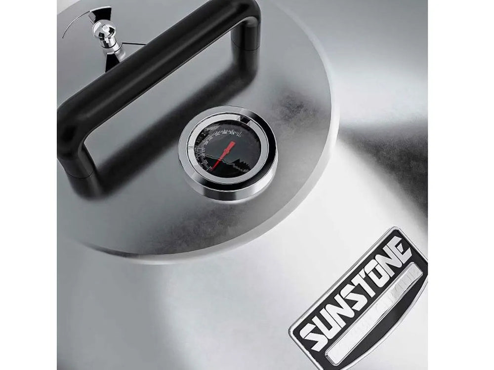 Sunstone SUN24PCB circular grill surface with meats on 304 stainless steel cooking grate