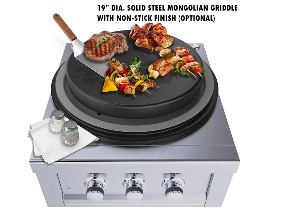 Sunstone SUN24PCB-GD 19-inch solid steel Mongolian griddle cooking steak and skewers