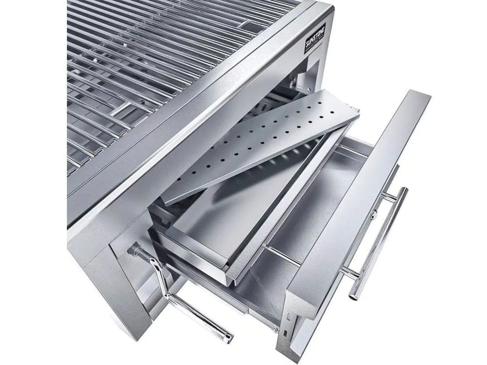 Sunstone SUNCHSZ28 304 stainless steel charcoal grill interior with removable ash pan