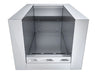 Sunstone SUNJK18 18-inch appliance jacket, front view showing open stainless enclosure for built-in outdoor kitchen appliance installation.