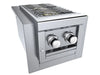 Sunstone SUNJK18 appliance jacket with a built-in side burner installed; 304 stainless protective jacket with front control panel visible.