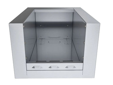Front view of Sunstone SUNJK20 20-inch 304 stainless appliance jacket, open insulated enclosure for built-in outdoor kitchen installation.