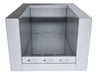 25-inch stainless steel appliance jacket shown from the front, open box-style enclosure with reinforced top flange and vent slots along the bottom.