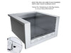 Angled view of the stainless appliance jacket with a small inset showing the optional peg-leg; text notes placing the burner on any solid surface (tailgating/easy alternative).