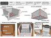 Technical dimension graphic showing product dimensions, cut-out dimensions, island cut-out dimensions, jacket sleeve dimensions, underside view, and an “appliance & jacket result” panel indicating proper spacing/installation.