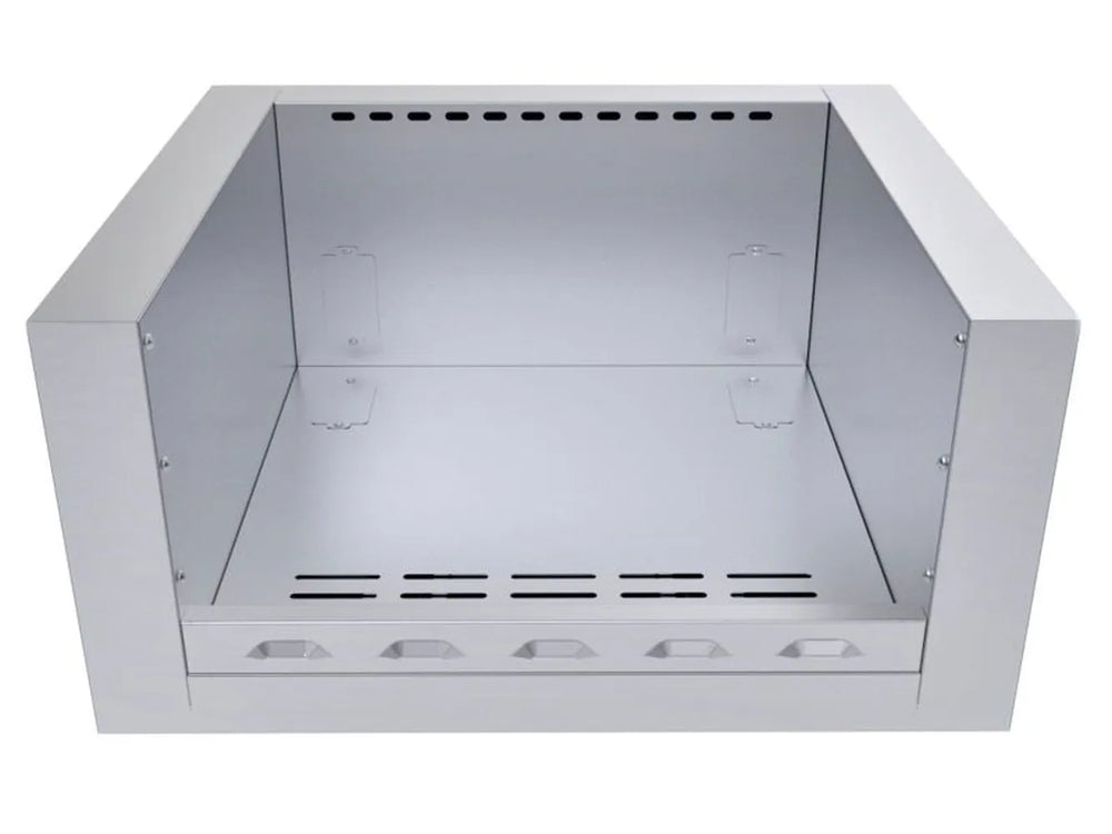 Front view of Sunstone SUNJK29 29-Inch 304 Stainless Steel Appliance Jacket featuring interior ventilation slots and double-walled construction.