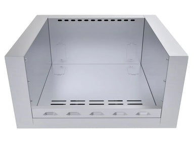 Front view of Sunstone SUNJK29 29-Inch 304 Stainless Steel Appliance Jacket featuring interior ventilation slots and double-walled construction.