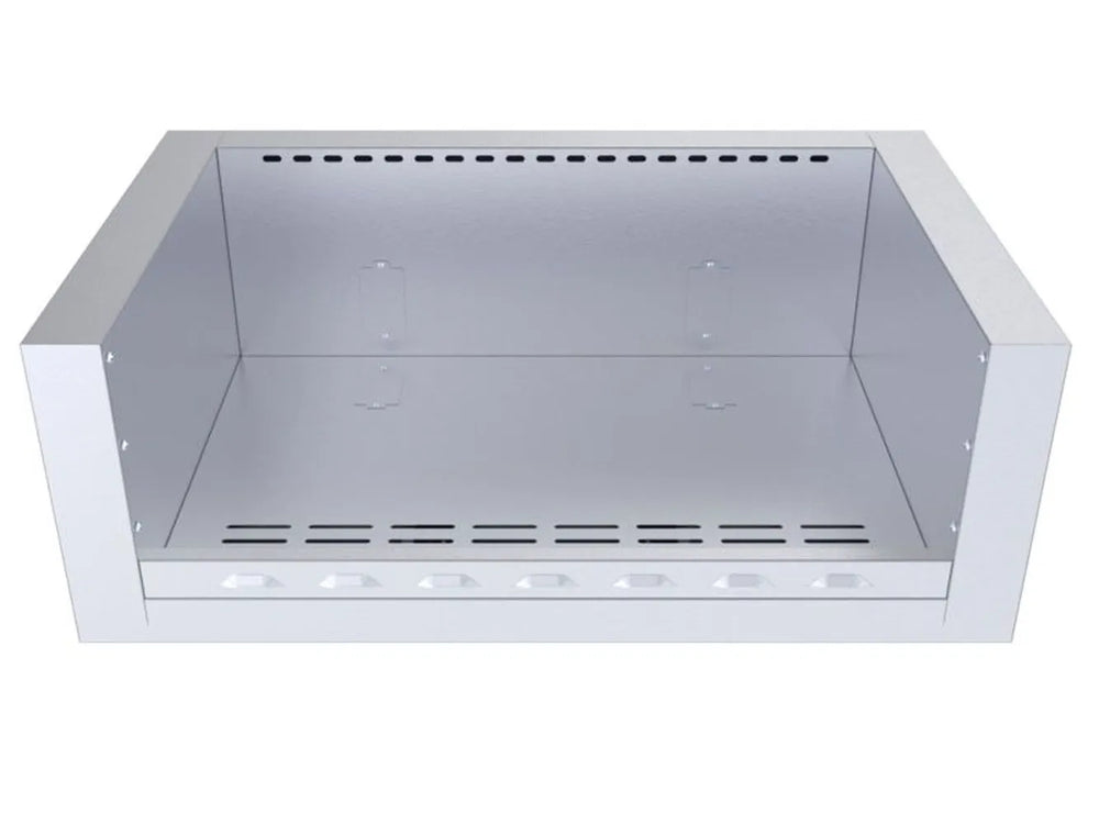 Front view of Sunstone SUNJK40 40-Inch 304 Stainless Steel Appliance Jacket for Ruby 4-Burner grills featuring double-walled heat insulation.