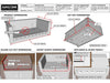 Detailed island cut-out guide for Sunstone SUNJK45 showing 43-3/4" width and 22" depth requirements for safe heat clearance.