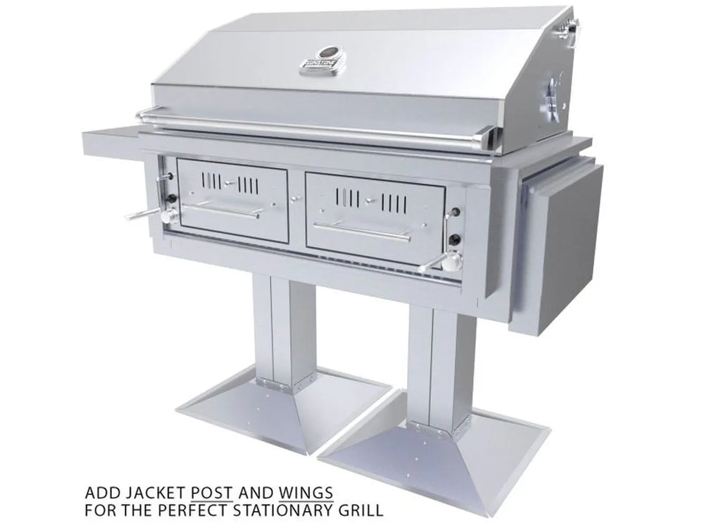 Close-up of Sunstone SUNJK45 45" jacket with optional heavy-duty peg-legs for portable countertop use or temporary catering setups.