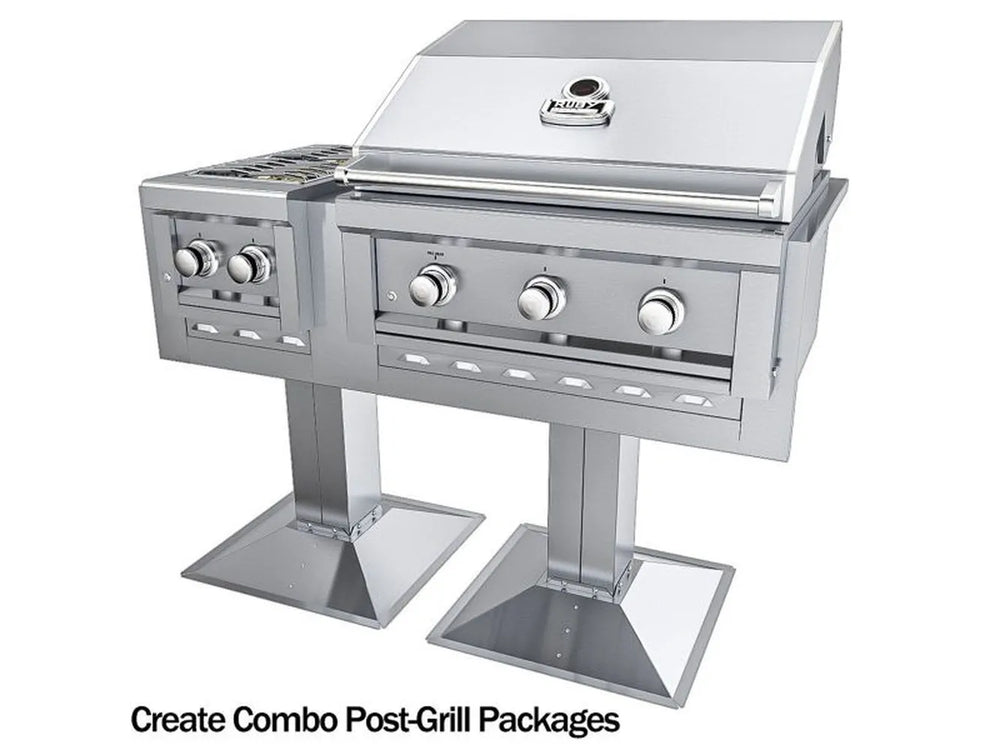 Installation diagram showing the Sunstone SUNJKDIV6 divider separating a grill and a side burner in a combustible island setup.