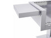 Close-up of Sunstone SUNJKWING 304 stainless steel jacket wing side shelf mounted to a grill with adjustable bracket hardware.