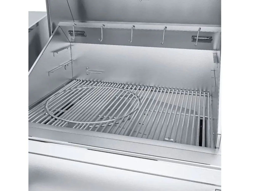 Sunstone SUNPLT40 pellet grill interior with hanging meat hooks for cold smoking