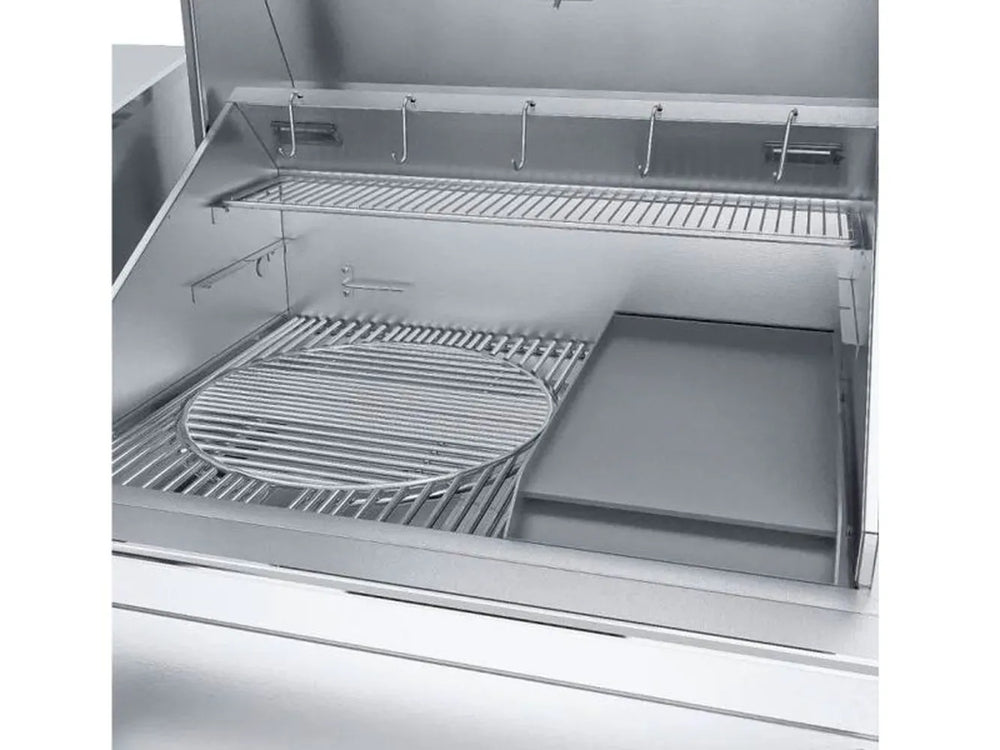 Sunstone SUNPLT40 grill setup with steel griddle insert and multi-zone cooking configuration
