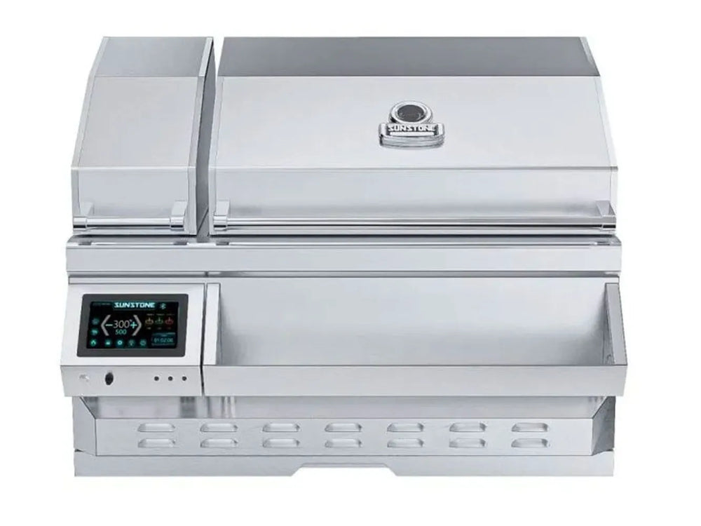 Sunstone SUNPLT40 40-inch pellet grill closed lid with digital touchscreen control panel