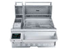 Sunstone SUNPLT40 pellet grill open with cold smoker chamber and multi-level cooking racks