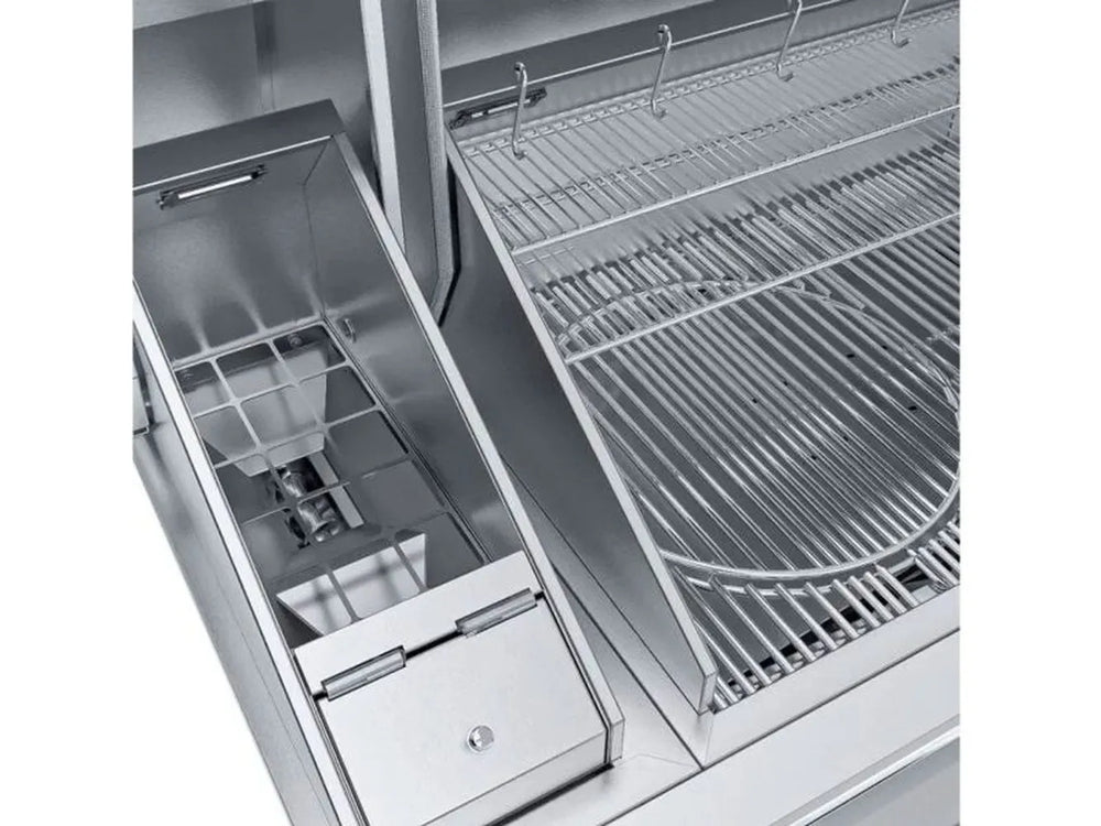 Sunstone SUNPLT40 pellet grill interior with upper warming racks and circular sear grate insert