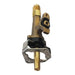 Close-up on Sunstone R-DBVALVE Ruby double burner valve replacement, brass gas control valve with mounting bracket and stem for side burner.