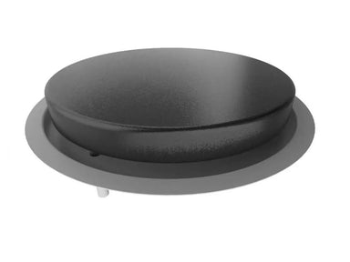 Sunstone SUN24PCB-GRIDDLE 19-inch steel griddle with round shape and drip/oil pan ring, shown on white background.