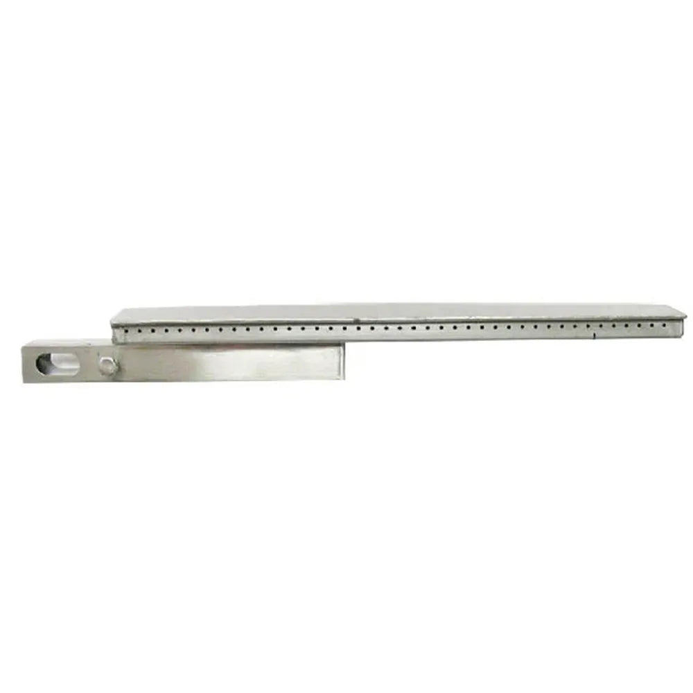 Sunstone P-G-Burner-OCS Sapphire replacement grill burner, side view showing flame ports and gas inlet tube, stainless steel.