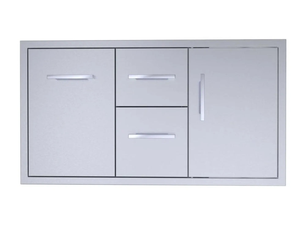 Sunstone BA-DDC42 42-inch 304 stainless steel drawer, trash drawer, and access door combo for outdoor kitchen islands.