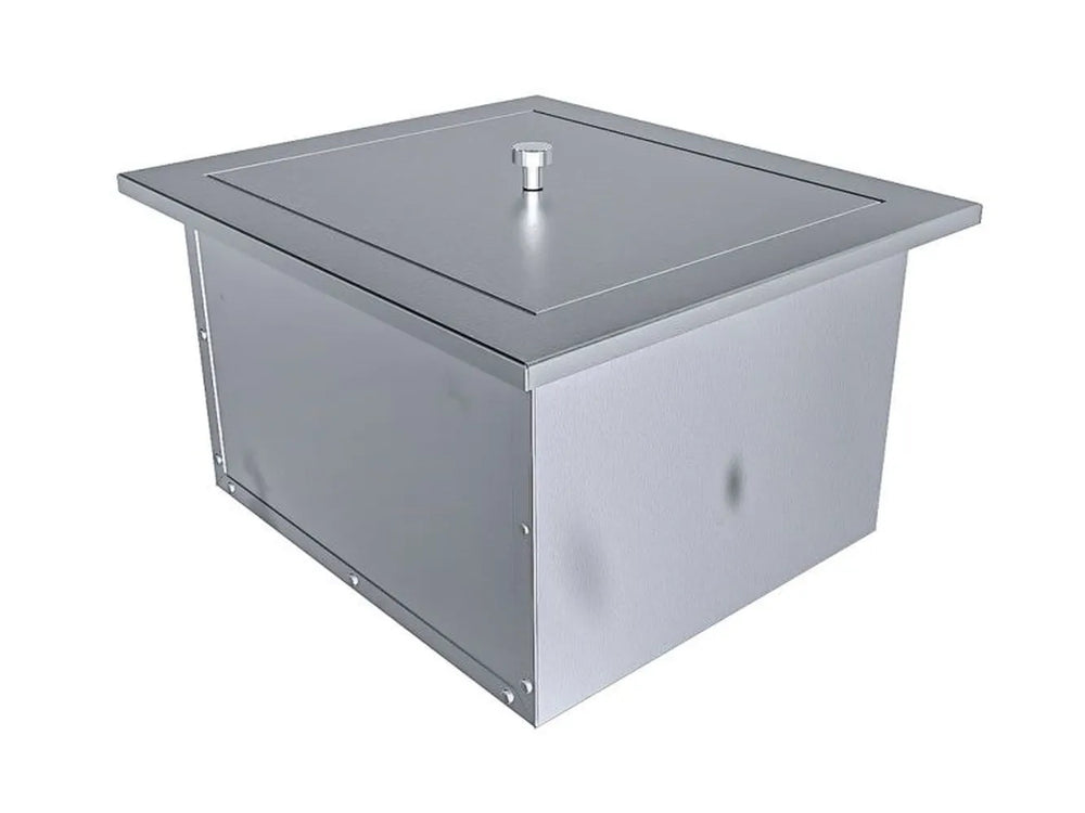 Sunstone TEX-15IC 15" insulated ice chest in 304 stainless steel with flush lid and center knob for outdoor kitchen bar.