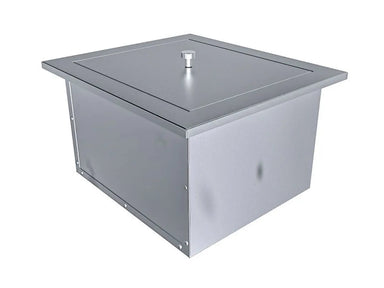 Sunstone TEX-15IC 15" insulated ice chest in 304 stainless steel with flush lid and center knob for outdoor kitchen bar.