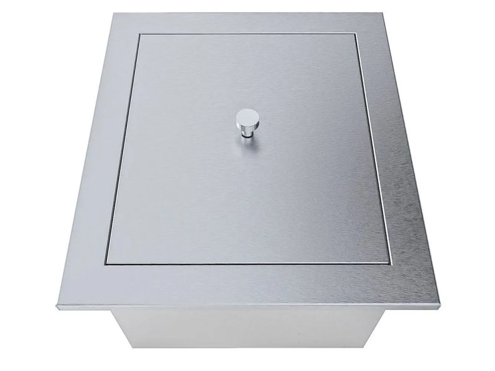 Top view of Sunstone TEX-15IC 15-inch 304 stainless insulated ice chest with flush-mount lid and pull knob.