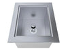 Sunstone TEX-15IC 15" insulated ice chest open, showing stainless interior basin and drain for outdoor kitchen drink chilling.