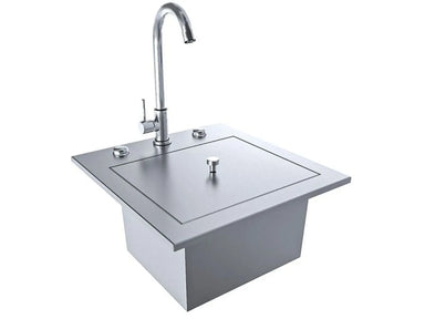 Sunstone TEX-15SK outdoor bar sink with faucet and cover, 304 stainless drop-in sink kit for outdoor kitchen islands.