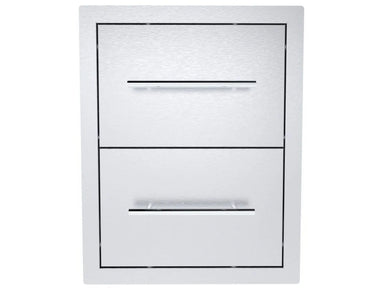 Sunstone TEX-16DD 16" double drawers in 304 stainless steel, flush-mount outdoor kitchen storage drawers with sleek horizontal handles.