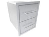 Angled view of Sunstone TEX-16DD 16-inch 304 stainless double drawer unit for outdoor BBQ island storage.