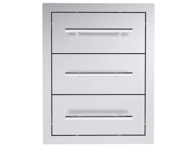 Sunstone TEX-16TD 16" triple drawers in 304 stainless steel, flush-mount outdoor kitchen storage drawers with sleek bar handles.