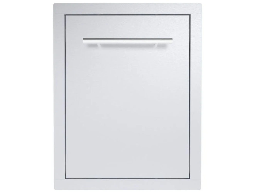 Sunstone TEX-16TRD 16" trash drawer in 304 stainless steel, flush-mount outdoor kitchen waste drawer with sleek handle.