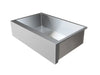 Angled front view of Summerset built-in stainless steel farmhouse sink basin.