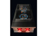 True Flame power burner in operation with blue flames beneath stainless steel grate and red LED-lit knobs.