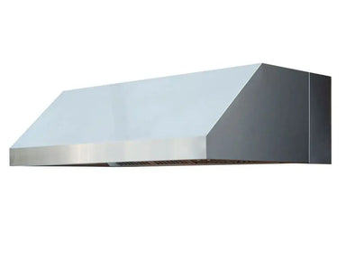 TrueFlame outdoor vent hood, professional stainless steel angled exterior.