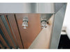 TrueFlame outdoor vent hood stainless steel control knobs, labeled ON/OFF.