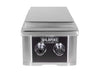 Wildfire Ranch Black Stainless Steel Double Side Burner – 30,000 BTUs with stainless steel lid closed, dual control knobs, and bold black faceplate, built for compact, high-output outdoor cooking versatility.
