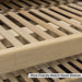 Close-up of wine-friendly beech wood shelves in a KingsBottle refrigerator, designed to minimize vibration and protect wine bottle labels.